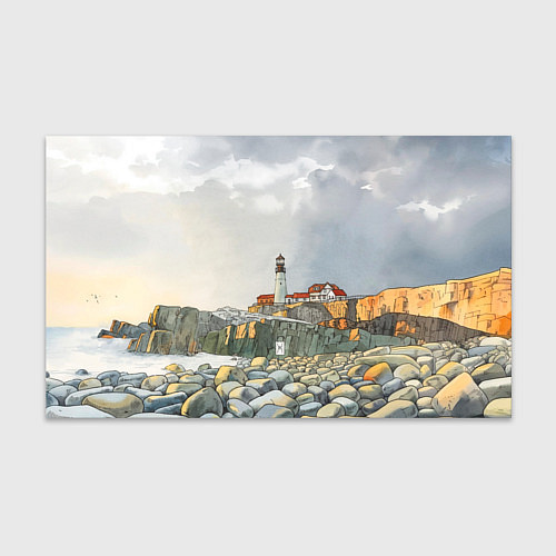 Бумага для упаковки Маяк и камни на пляже - акварельный рисунок / 3D-принт – фото 1