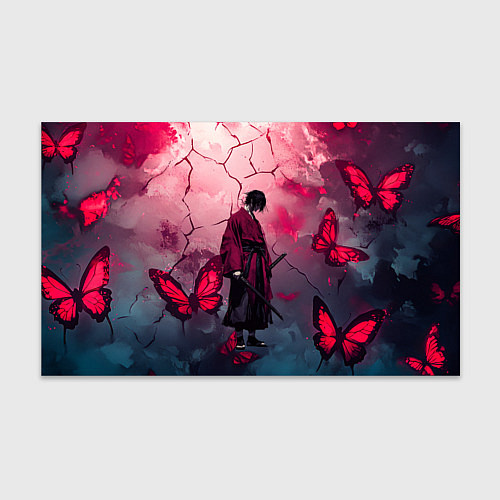 Бумага для упаковки Одинокий самурай среди бабочек / 3D-принт – фото 1