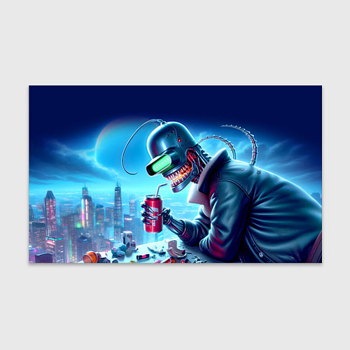 Бумага для упаковки Кибер Бендер пьёт лимонад - неоновое свечение / 3D-принт – фото 1