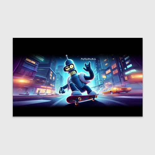 Бумага для упаковки Bender is a skateboarder in neon street - ai art / 3D-принт – фото 1