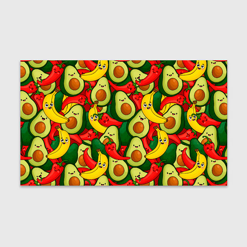 Бумага для упаковки Авокадо, бананы, перцы чили улыбаются - паттерн фр / 3D-принт – фото 1