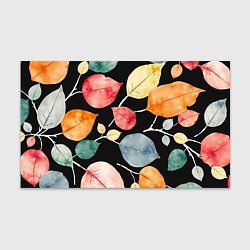 Бумага для упаковки Разноцветные акварельные листья на чёрном, AI, цвет: 3D-принт