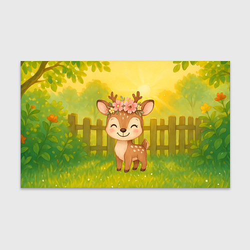 Бумага для упаковки Милый олененок на зеленом дворе / 3D-принт – фото 1