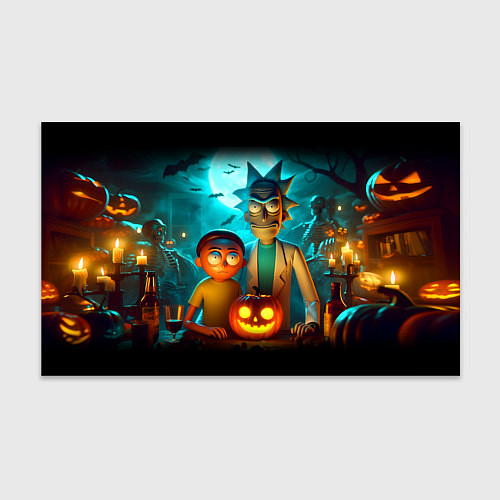 Бумага для упаковки Morty and Rick with pumpkin - neon halloween / 3D-принт – фото 1