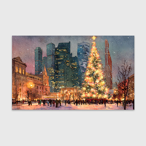 Бумага для упаковки Москва - сити и новогодняя елка / 3D-принт – фото 1