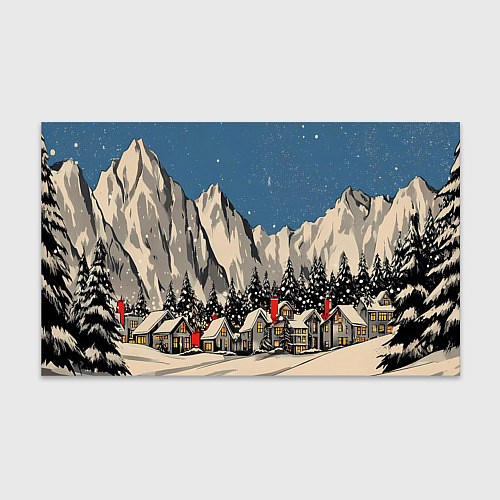 Бумага для упаковки Небольшой новогодний город в горах / 3D-принт – фото 1