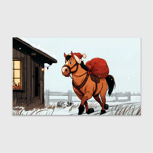 Бумага для упаковки Лошадка везет новогодние подарки / 3D-принт – фото 1