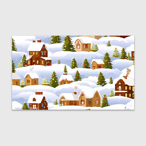 Бумага для упаковки Новогодние домики и елочки / 3D-принт – фото 1