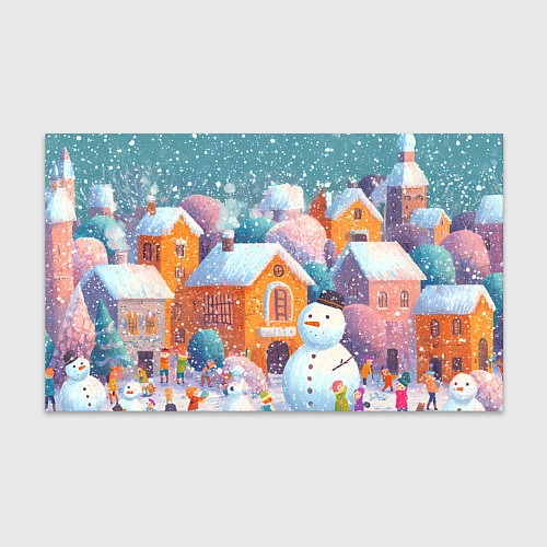 Бумага для упаковки Дети во дворе лепят снеговика / 3D-принт – фото 1