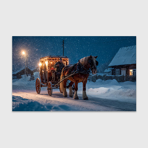 Бумага для упаковки Новогодняя лошадка с повозкой / 3D-принт – фото 1