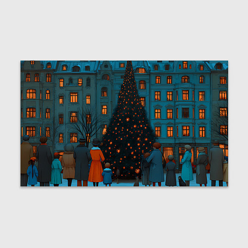 Бумага для упаковки Люди встречают новый год во дворе / 3D-принт – фото 1