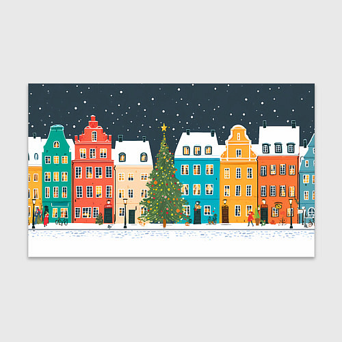 Бумага для упаковки Новогодний снежный город / 3D-принт – фото 1