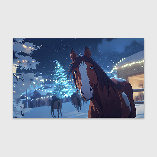 Бумага для упаковки Лошадь на фоне новогодней елки / 3D-принт – фото 1