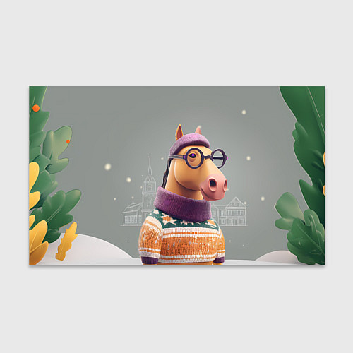 Бумага для упаковки Новогодняя лошадка хипстер / 3D-принт – фото 1