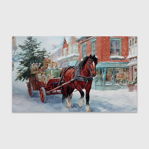 Бумага для упаковки Лошадка с новогодней повозкой / 3D-принт – фото 1