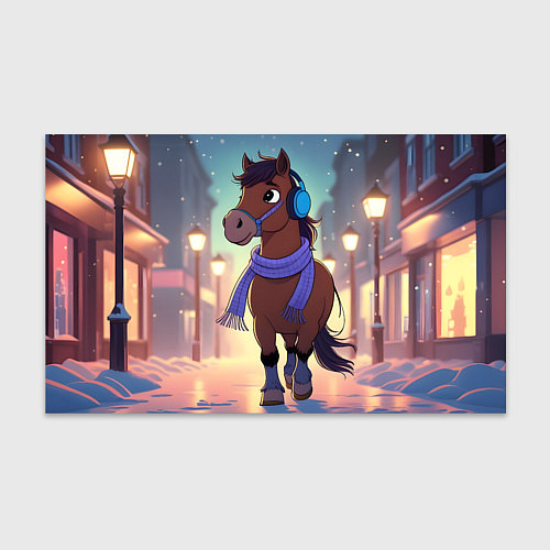 Бумага для упаковки Лошадка в шарфе и наушниках / 3D-принт – фото 1