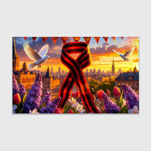 Бумага для упаковки Символы Победы: лента, голуби, салют / 3D-принт – фото 1