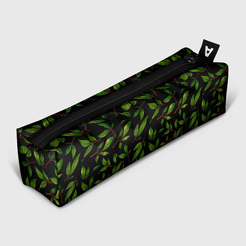 Пенал Яркие зеленые листья на черном фоне / 3D-принт – фото 1