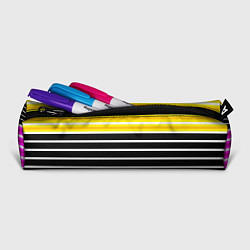 Пенал для ручек Желтые розовые и черные полосы на белом, цвет: 3D-принт — фото 2