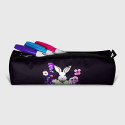 Пенал для ручек Кролик в цветах на черном фоне, цвет: 3D-принт — фото 2
