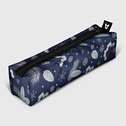 Пенал Зимние ягоды и шишки на синем фоне