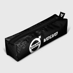 Пенал для ручек Volvo speed на темном фоне со следами шин: надпись, цвет: 3D-принт