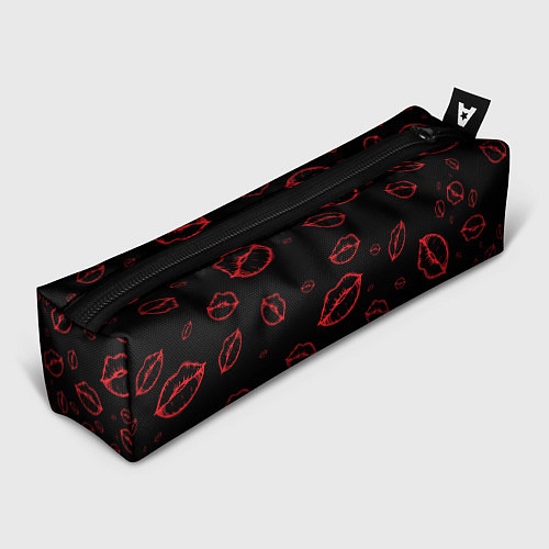 Пенал Паттерн красные губы на черном - lips red / 3D-принт – фото 1