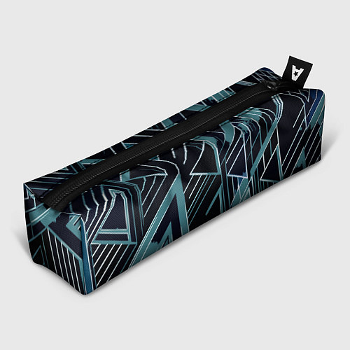 Пенал Чёрно-бирюзовый абстракция геометричный / 3D-принт – фото 1