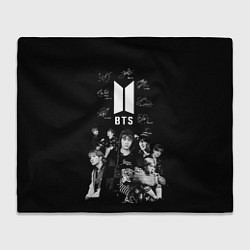 Плед флисовый BTS плакат с автографами, цвет: 3D-велсофт