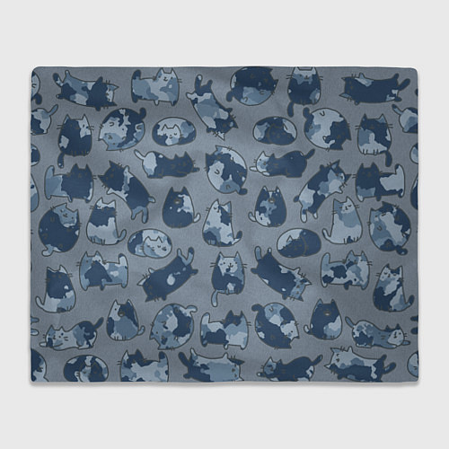 Плед Камуфляж с котиками серо-голубой / 3D-Велсофт – фото 1