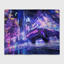 Плед флисовый Cyberpunk city, цвет: 3D-велсофт