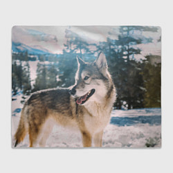 Плед флисовый Волк и снег, цвет: 3D-велсофт