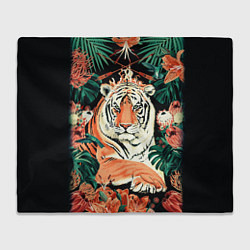 Плед флисовый Огненный Тигр в Цветах, цвет: 3D-велсофт