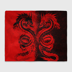 Плед флисовый BLACK RED DRAGONS TATOO, цвет: 3D-велсофт