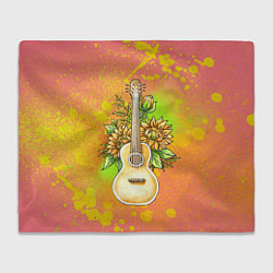 Плед флисовый Гитара и подсолнухи, цвет: 3D-велсофт