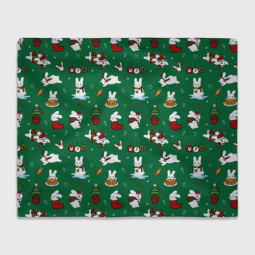 Плед Новогодний паттерн с зайчиками / 3D-Велсофт – фото 1