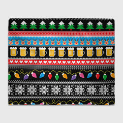 Плед флисовый Новогодний пивной узор, цвет: 3D-велсофт