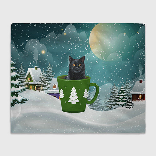 Плед Черный кот в кружке / 3D-Велсофт – фото 1