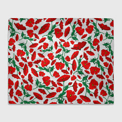 Плед флисовый Цветы Красные Маки на белом фоне, цвет: 3D-велсофт