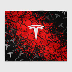 Плед флисовый Tesla Logo соты, цвет: 3D-велсофт