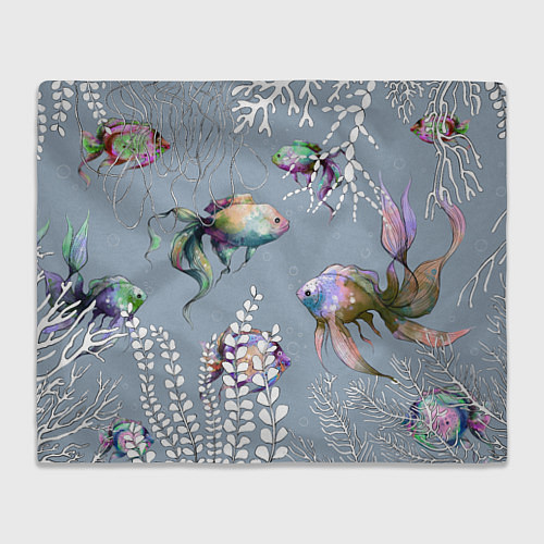 Плед Разноцветные акварельные рыбки и белые водоросли / 3D-Велсофт – фото 1