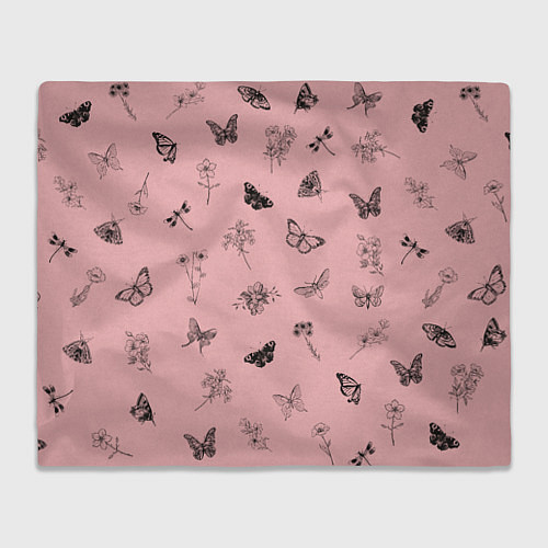 Плед Цветочки и бабочки на розовом фоне / 3D-Велсофт – фото 1
