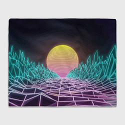 Плед флисовый Vaporwave Закат солнца в горах Neon, цвет: 3D-велсофт