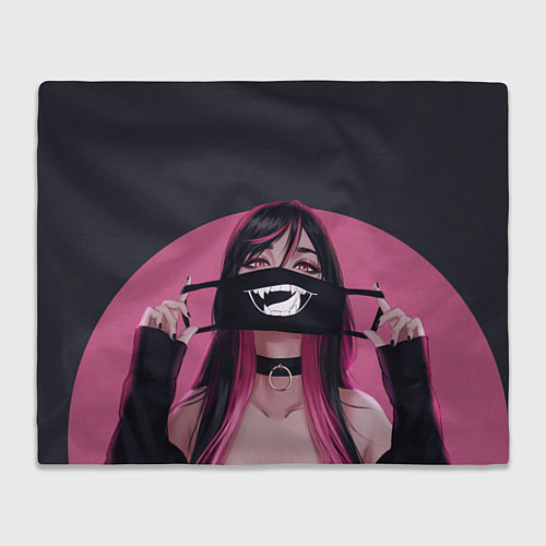 Плед Девушка надевает маску с язычком надпись на японск / 3D-Велсофт – фото 1