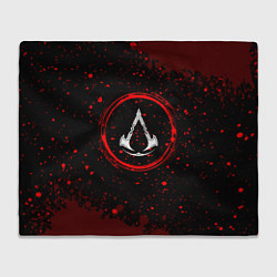 Плед флисовый Символ Assassins Creed и краска вокруг на темном ф, цвет: 3D-велсофт