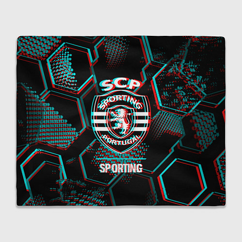 Плед Sporting FC в стиле Glitch на темном фоне / 3D-Велсофт – фото 1