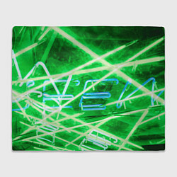 Плед флисовый Неоновые лучи и буквы - Зелёный, цвет: 3D-велсофт