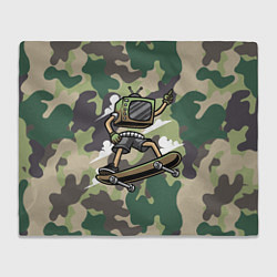 Плед флисовый Человек - телевизор на скейте, цвет: 3D-велсофт