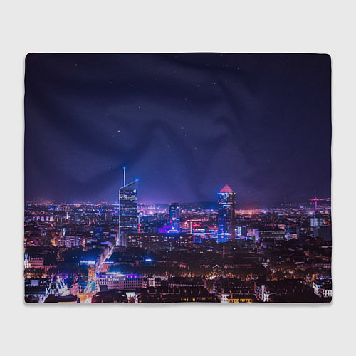 Плед Неоновый ночной город - Фиолетовый / 3D-Велсофт – фото 1