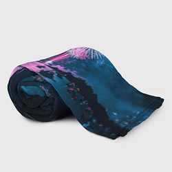 Плед флисовый Неоновый салют над рекой ночью - Синий, цвет: 3D-велсофт — фото 2